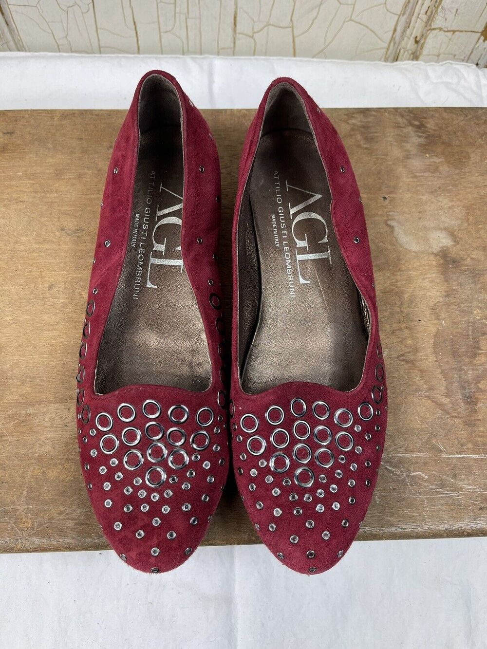AGL Dark Red Suede Flats with Grommets Size 37